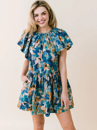 Margo Dress in Blue Watercolor