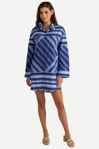 Parker Dress in Blue Geo Stripe