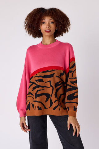 Maxton Sweater in Pink Zebra Colorblock