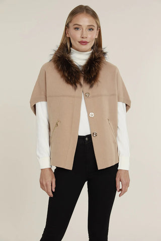Fur Trimmed Bat Wing Cardi in Camel