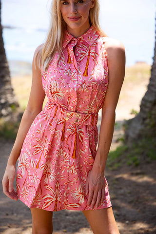 Carol Dress in Pink Palm