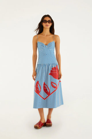 Sky Stripes Blue Sleeveless Midi Dress