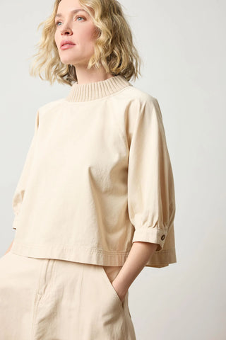 Knit Collar Twill Top in Eggshell