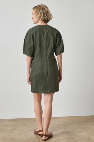 Washed Twill Full Sleeve Shirt Dress in Juniper