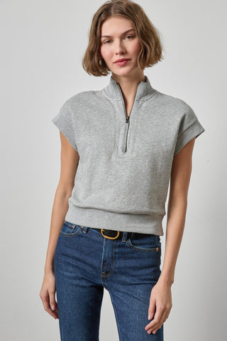 Zip Mock Neck in Heather Grey