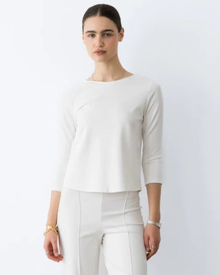 Ponte Knit 3/4 Sleeve Top in Off-White