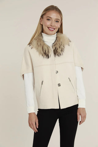 Fur Trimmed Bat Wing Cardi in Creme