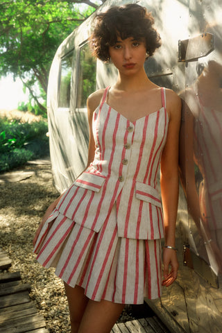 Wesley Skort Romper in Red Stripe