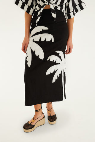 Emb Palm Tree Maxi Skirt in Black