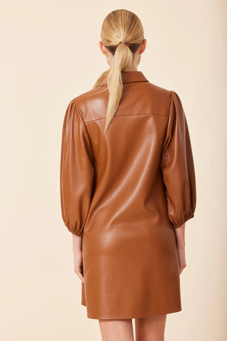 Exaggerated Sleeve Vegan Dress in Saddle