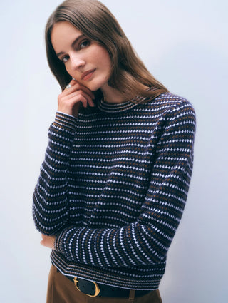 Cashmere Textured Stripe Crew in Blue Combo