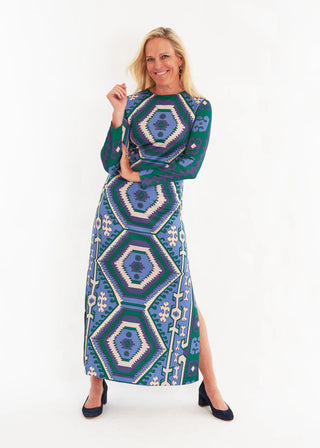 Ashton Dress in Kilim Blue Steel