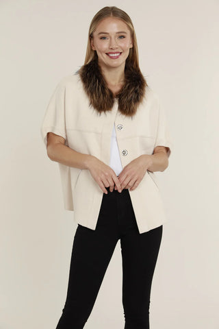 Fur Trimmed Bat Wing Cardi in Creme