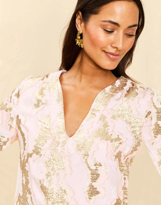Ines Caftan Mini Dress in Blush Gold