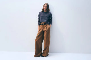 Cashmere Textured Stripe Crew in Blue Combo