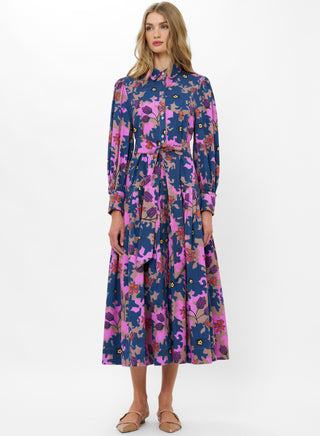 Nora Dress in Suzani Navy