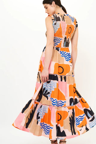 Sleeveless Smocked Maxi in Riviera Orange