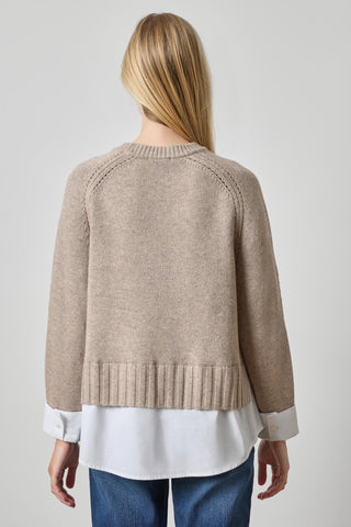 Mixed Media Crewneck Sweater in Birch