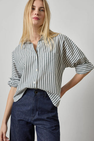 Dolman Sleeve Button Down Shirt in Mineral Stripe