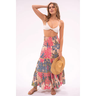Mandy Maxi Skirt in Beige Pink Floral