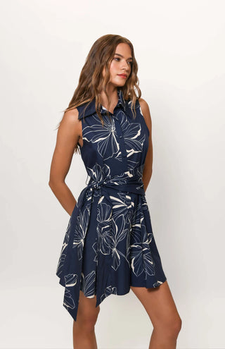 Biltmore Dress in Navy Block Print