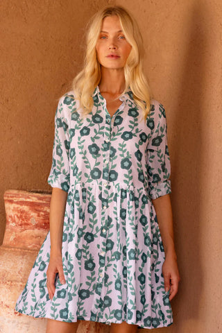 Long Sleeve Shirt Dress Mini in Toscana Green