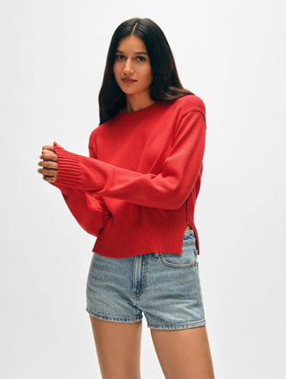 Soft Cotton Rib Trim Sweatshirt in Poppy Blaze/Navy