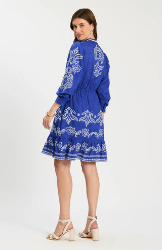Rona Linen Emb Dress in Bluing