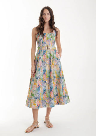 Zyra Print Denim Dress in Azura