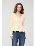 Elina Peplum Openwork Cardigan in Prosecco