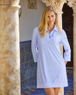 Finley Dress in Pinstripe Periwinkle