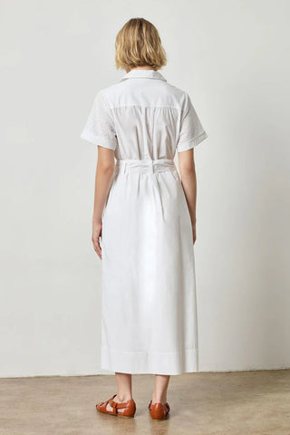 Eyelet Trim Maxi Shirt Dress in White