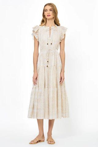 Cinched Flirty Midi in Helene Cream/Gold