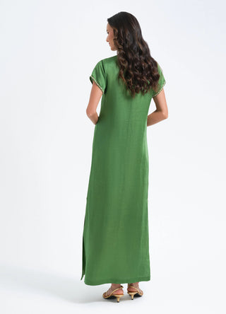 Pearl Cap Slv Dress in Green