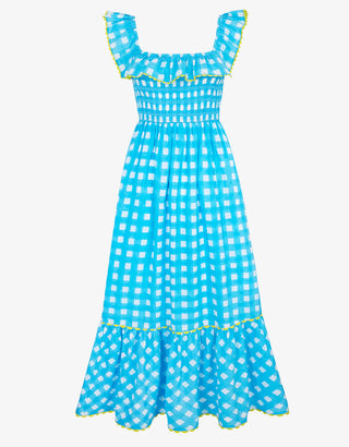 Carrie Dress in Aqua Gingham