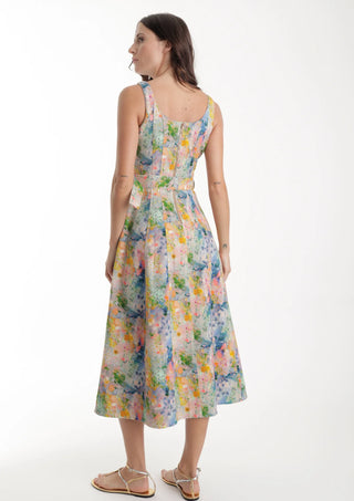 Zyra Print Denim Dress in Azura