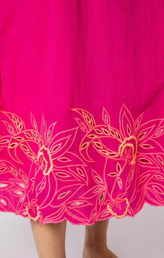 Cut Out Embroidered Tie Shoulder Dress in Fuschia/Neon Multi