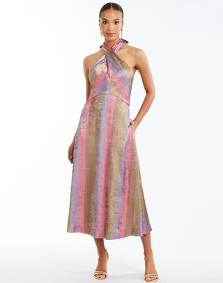 Copacabana Halter Midi Dress in Disco Stripe