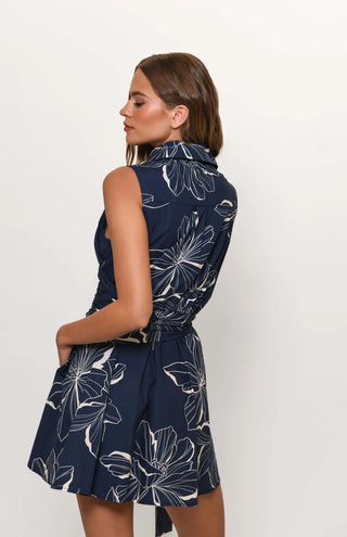 Biltmore Dress in Navy Block Print