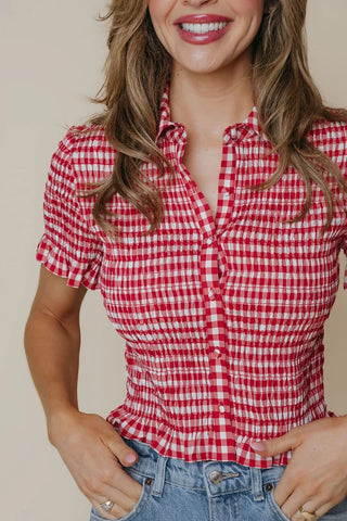 Ziggy Top in Red & Cream Check