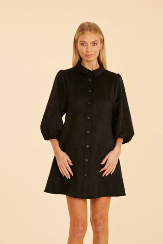 Exaggerated Faux Suede Dress in Black