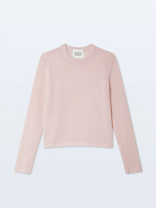 Cashmere Waffle Mesh Crew in Pink Sand