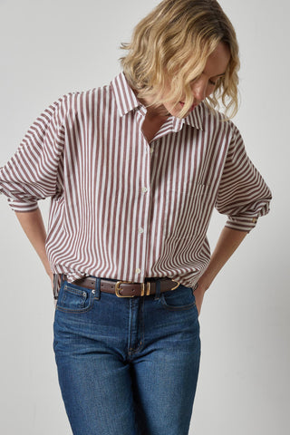 Dolman Sleeve Button Down Shirt in Chestnut Stripe