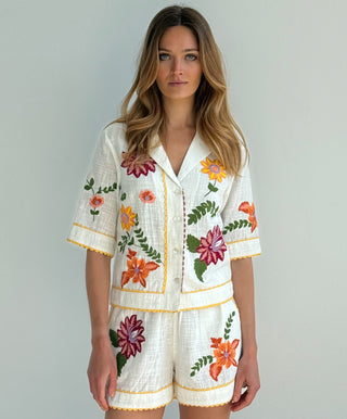 Tropical Flower Emb Bowling Shirt