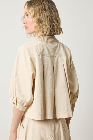 Knit Collar Twill Top in Eggshell