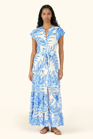 Long Dress Kora in Blue Palm Leaf