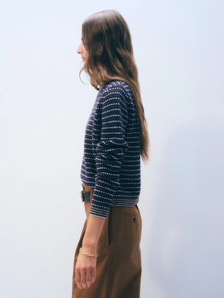Cashmere Textured Stripe Crew in Blue Combo