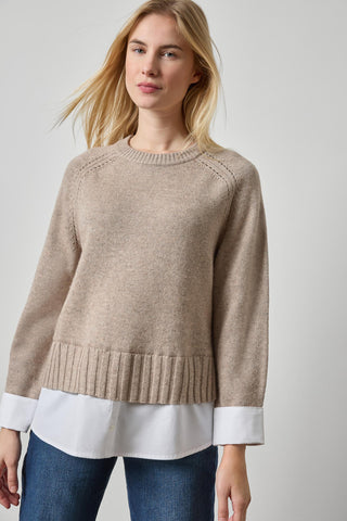Mixed Media Crewneck Sweater in Birch