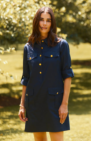 Rory Cotton Shirt Dress in Mid Navy