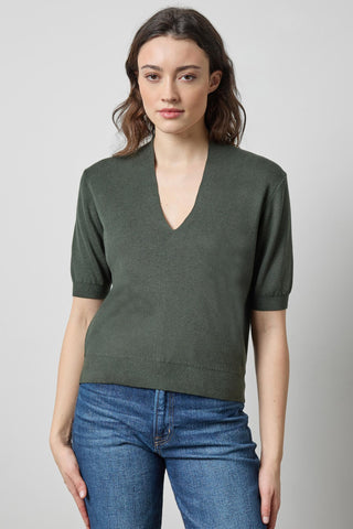 V-Neck Elbow Sleeve Sweater in Balsam